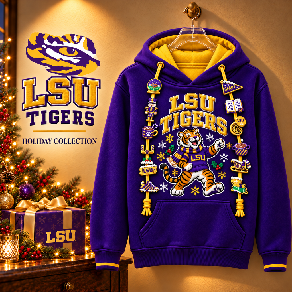 Premium LSU Christmas Embroidered Charm Hoodie PVNA