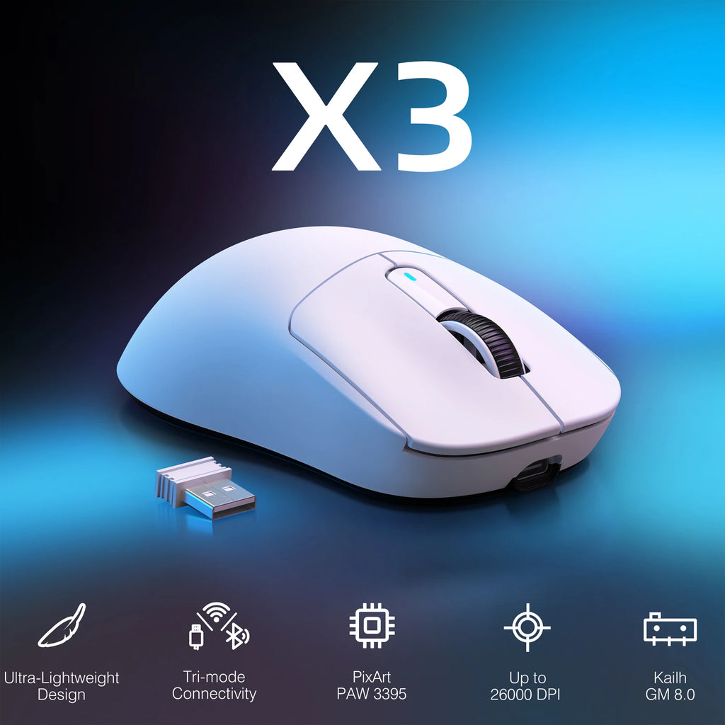 ATTACK SHARK X3 Wireless Gaming Mouse, PixArt PAW3395 Sensor, 26K DPI, 49g Ultralight, Tri-mode 2.4G/Bluetooth/Wired, for PC/MAC