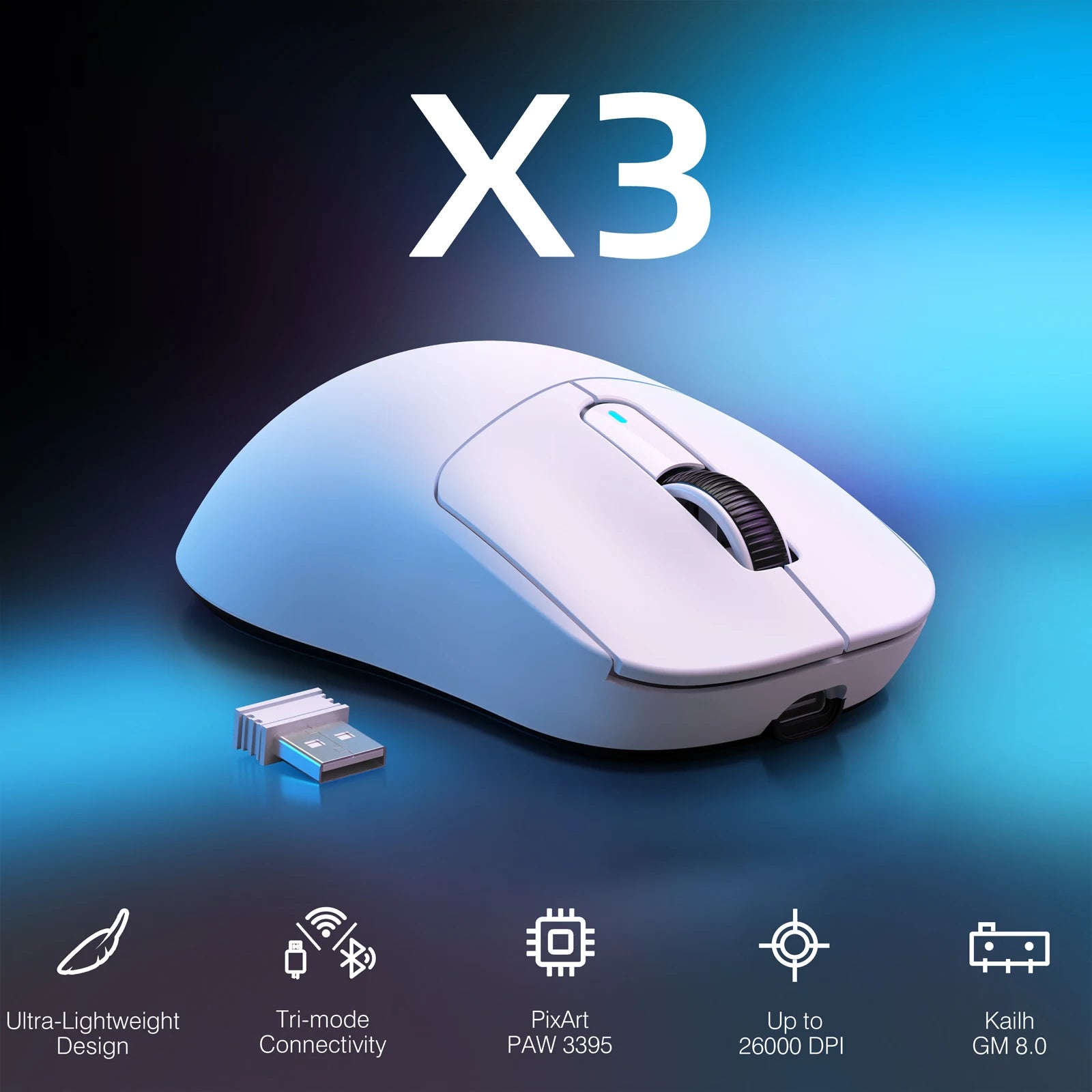 ATTACK SHARK X3 Wireless Gaming Mouse, PixArt PAW3395 Sensor, 26K DPI, 49g Ultralight, Tri-mode 2.4G/Bluetooth/Wired, for PC/MAC
