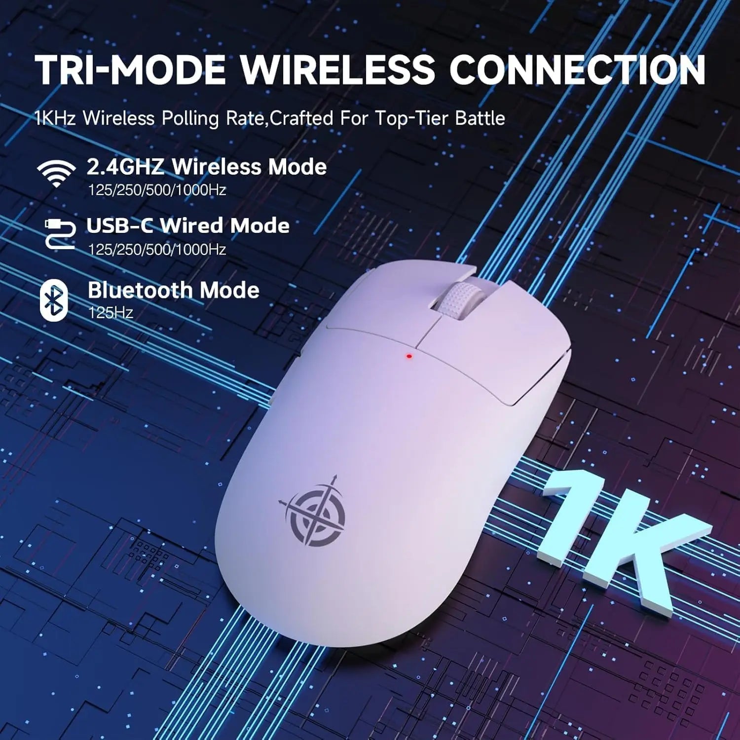 G6 Wireless Gaming Mouse, 24000 DPI Adjustable, 72g Lightweight Mouse, 1000Hz Polling Rate, Tir-Mode BT/2.4G/ Wired for Gamer/Office/PC/Mac