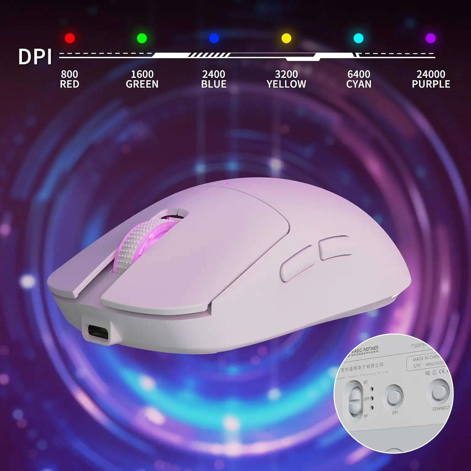 G6 Wireless Gaming Mouse, 24000 DPI Adjustable, 72g Lightweight Mouse, 1000Hz Polling Rate, Tir-Mode BT/2.4G/ Wired for Gamer/Office/PC/Mac