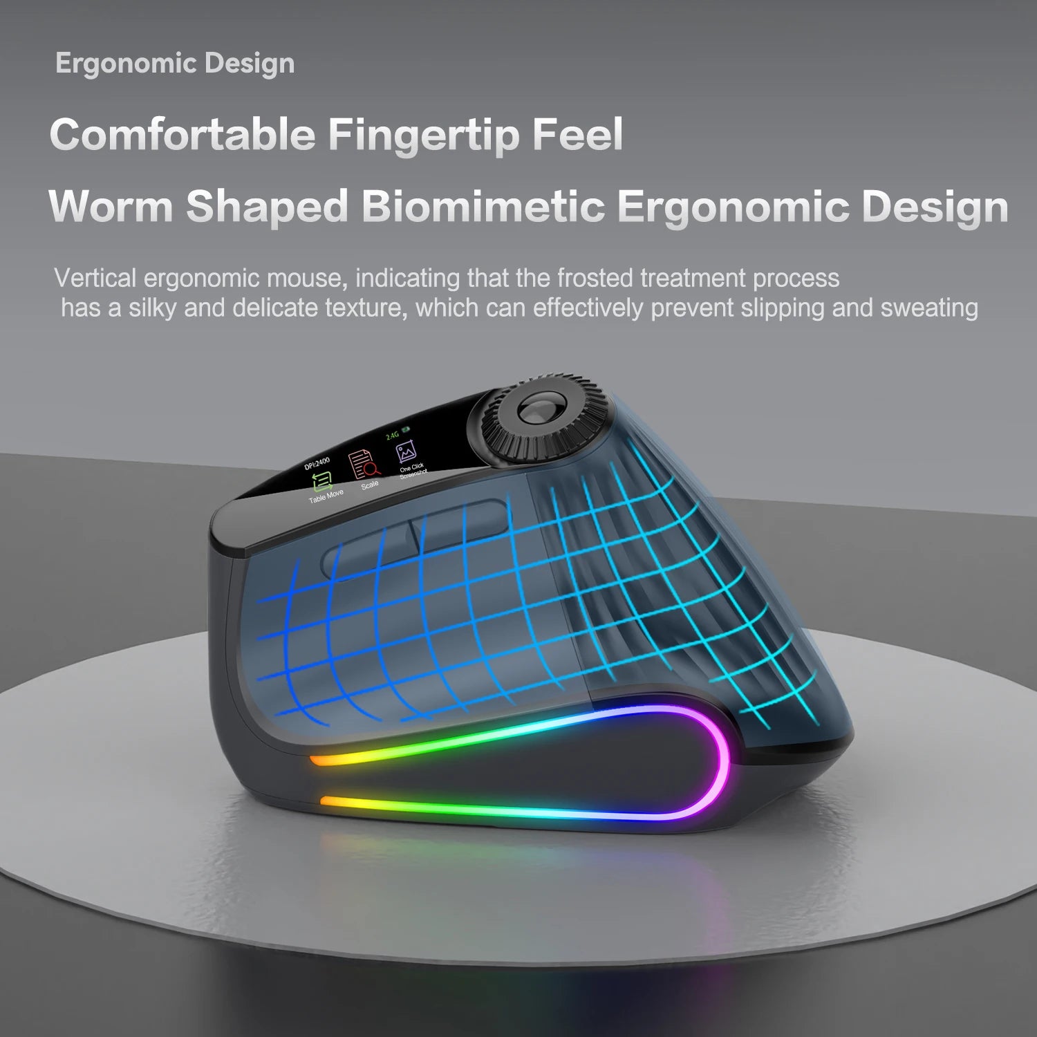 Jomaa RGB Backlit Speed Roller Wireless Vertical Mouse with Function Adjustment Knob Bluetooth USB Ergonomic Mice Slient Click