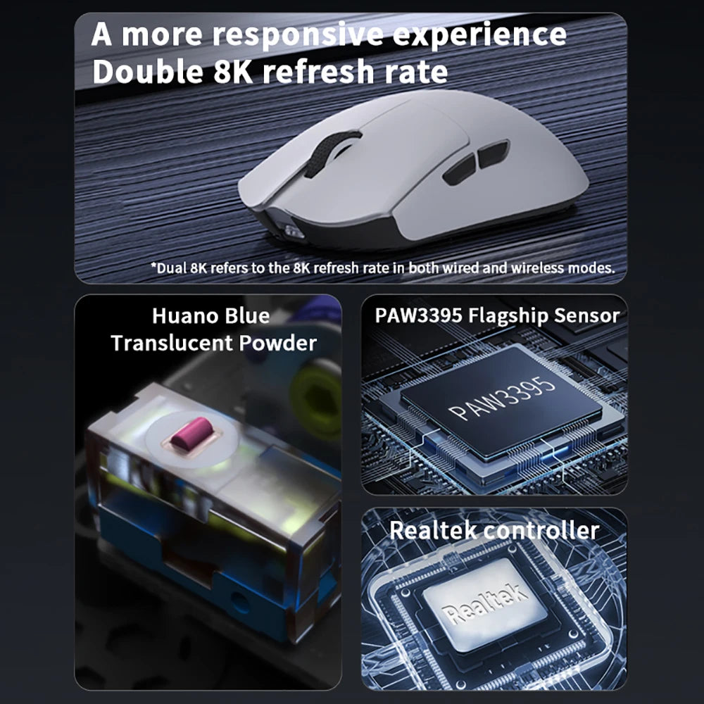 Darmoshark M3 V2 Gaming Mouse Double 8K Wireless Tri Mode 26KDPI PAW3395 Sensor Big Hand Game Macro Mouse For Computer Laptop PC